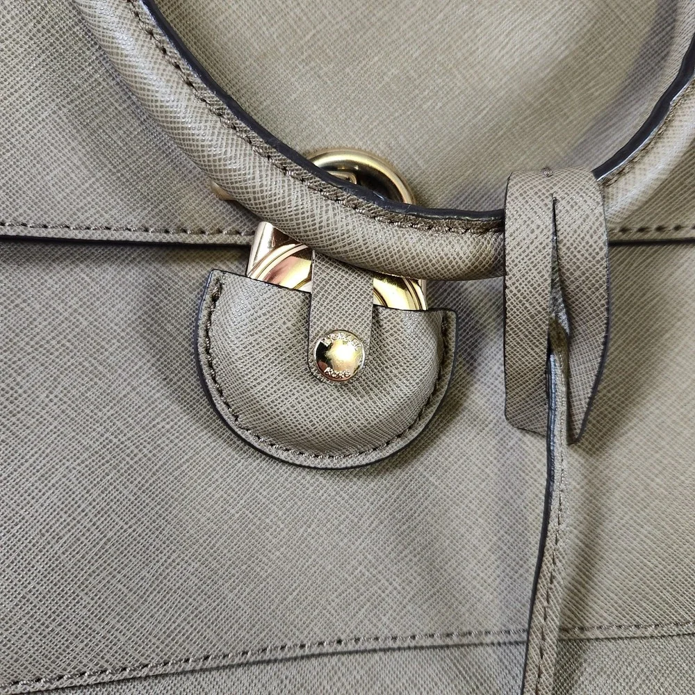 Michael Kors Saffiano Leather Tote Satchel‎ Taupe Chain Strap Large Shoulder Bag